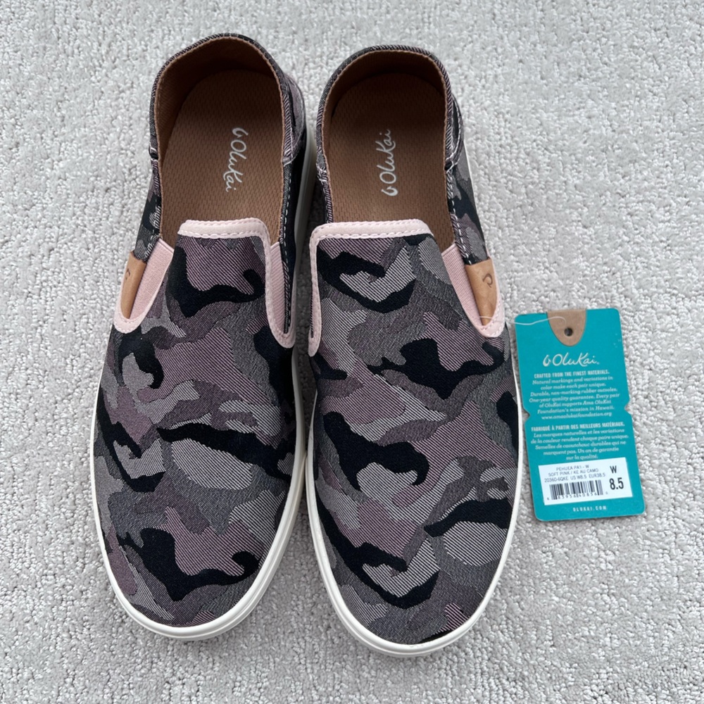 Olukai Pehuea Pa'i Soft Pink/Ke Au Camo Slip-on Shoe Loafer Women's 8.5 | NWT